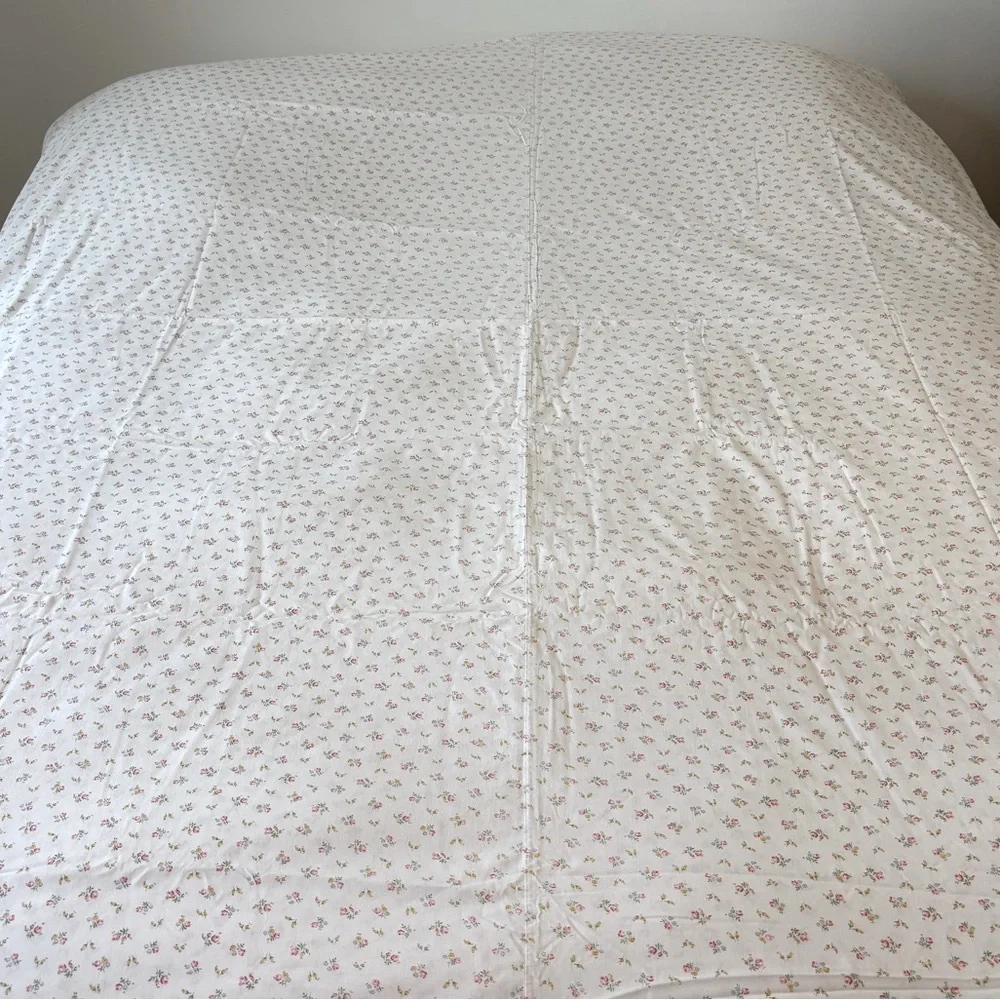 Vintage Hand Crafted Duvet Cover Antique Rose Cottagecore Floral Pink Blue White